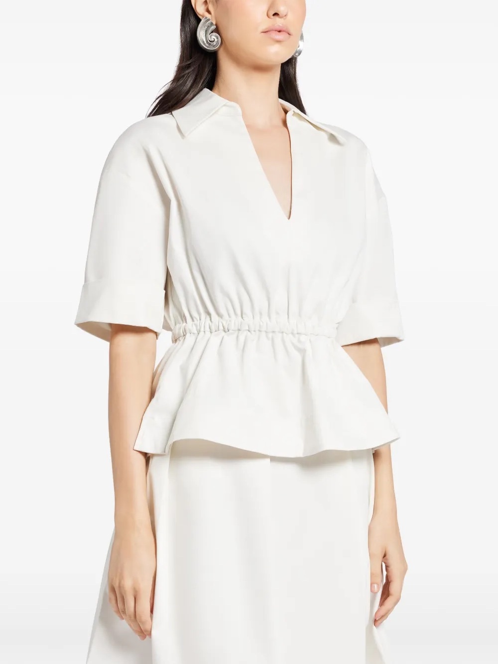 STAUD Cream Elastic-Waist Peplum Blouse size S